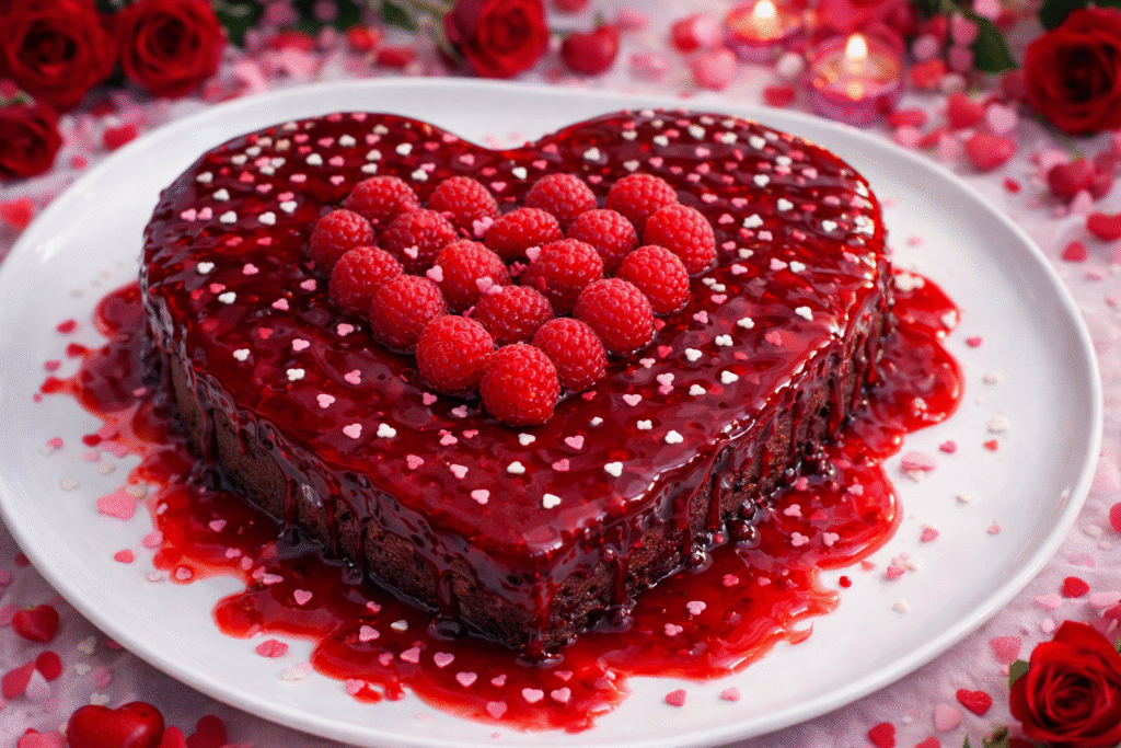 Gâteau aux framboises pour la Saint-Valentin sans gluten