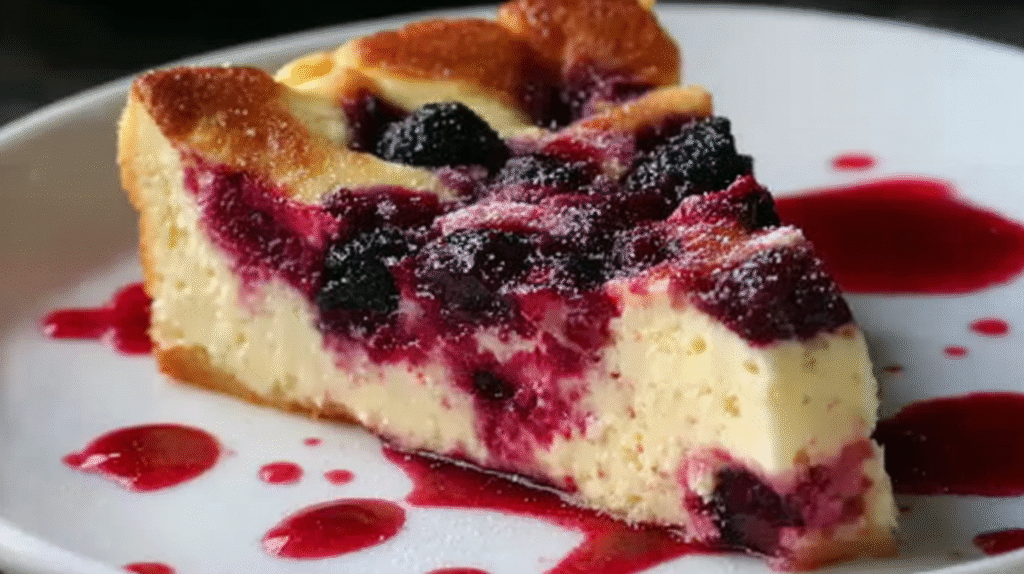 Part de gâteau au fromage blanc et aux fruits rouges sans gluten servie