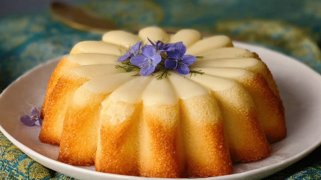 gâteau magique à la vanille sans gluten servie
