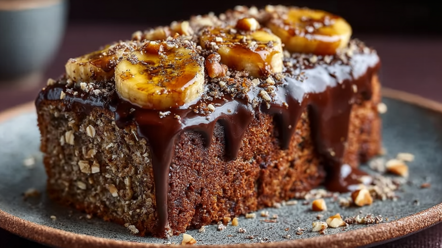 Gâteau sain à l’avoine tranché sur planche en bois