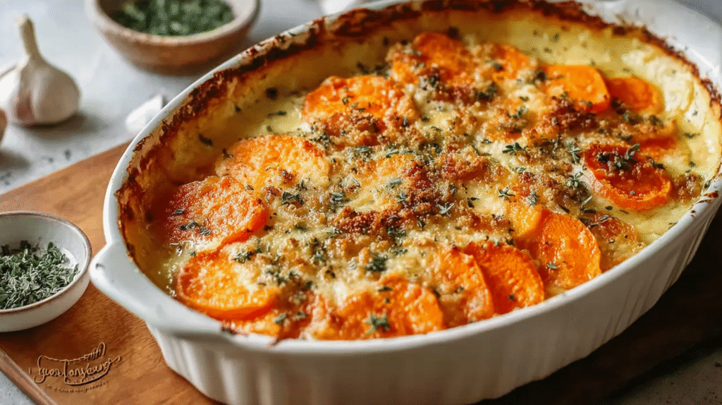 gratin de carottes servie avec salade