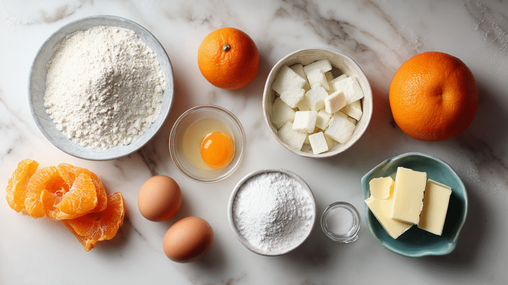 Ingrédients pour cake à l’orange et fruits confits sans gluten