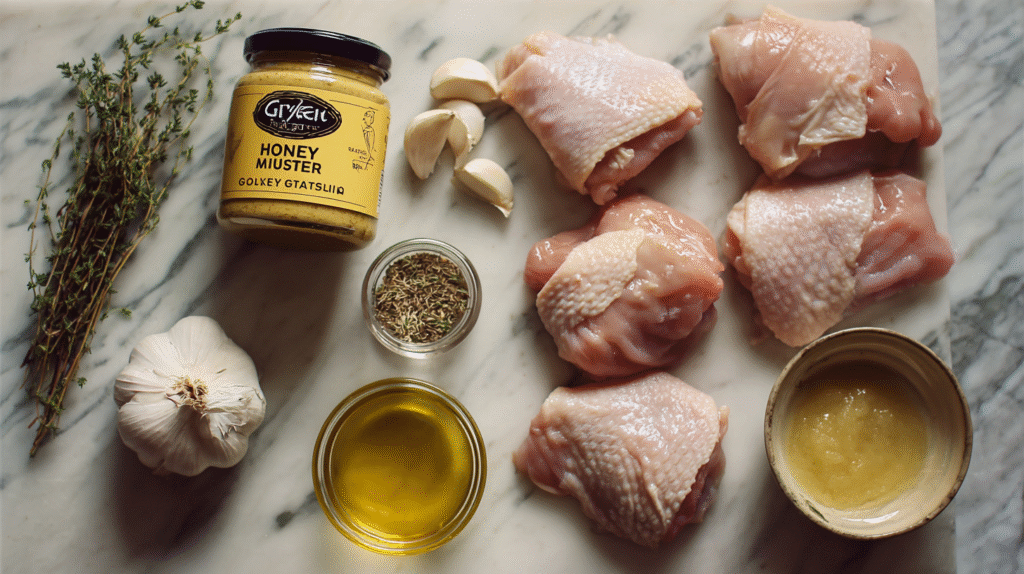 Ingrédients sans gluten pour cuisses de poulet au miel et à la moutarde