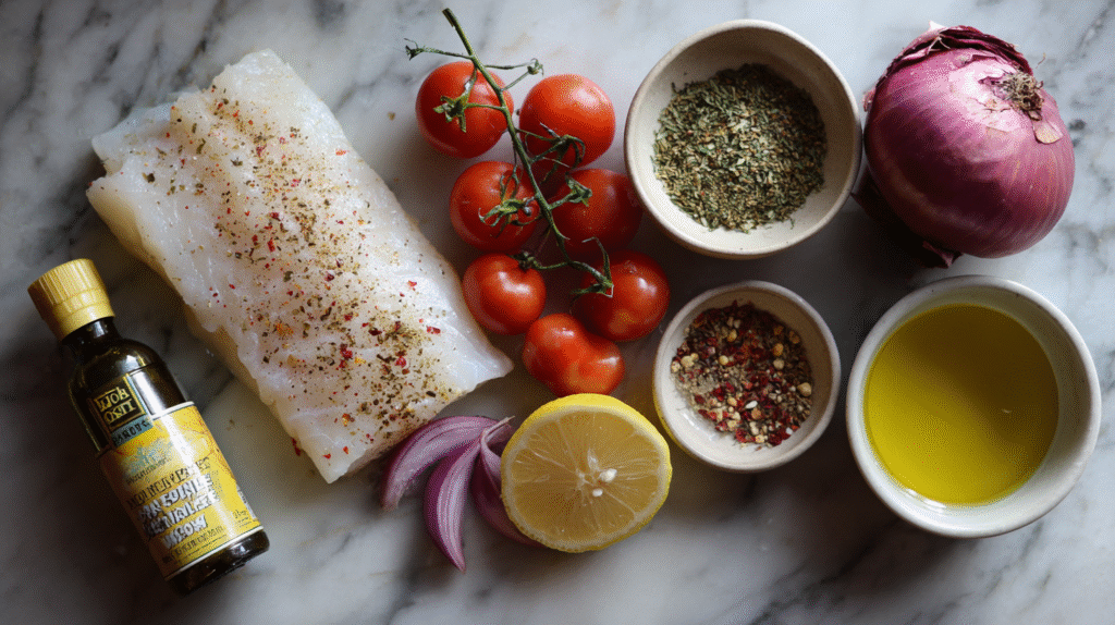 Ingrédients sans gluten pour dos de cabillaud au four