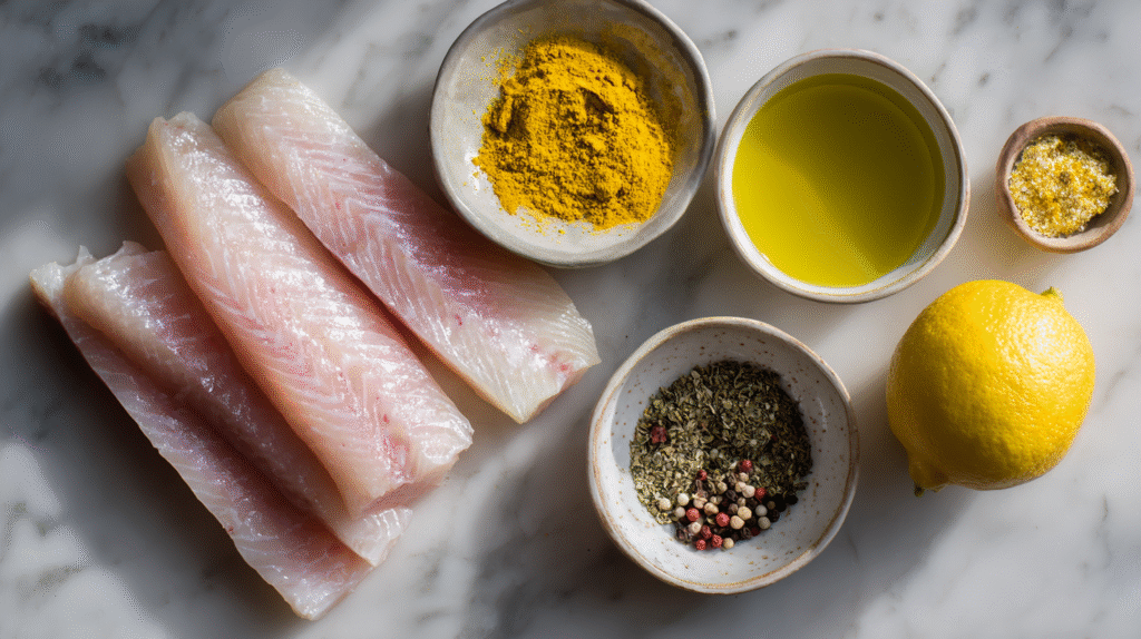 Ingrédients pour filet de julienne au four sans gluten