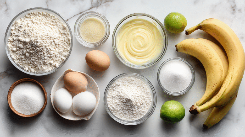 Ingrédients sans gluten pour gâteau antillais à la banane