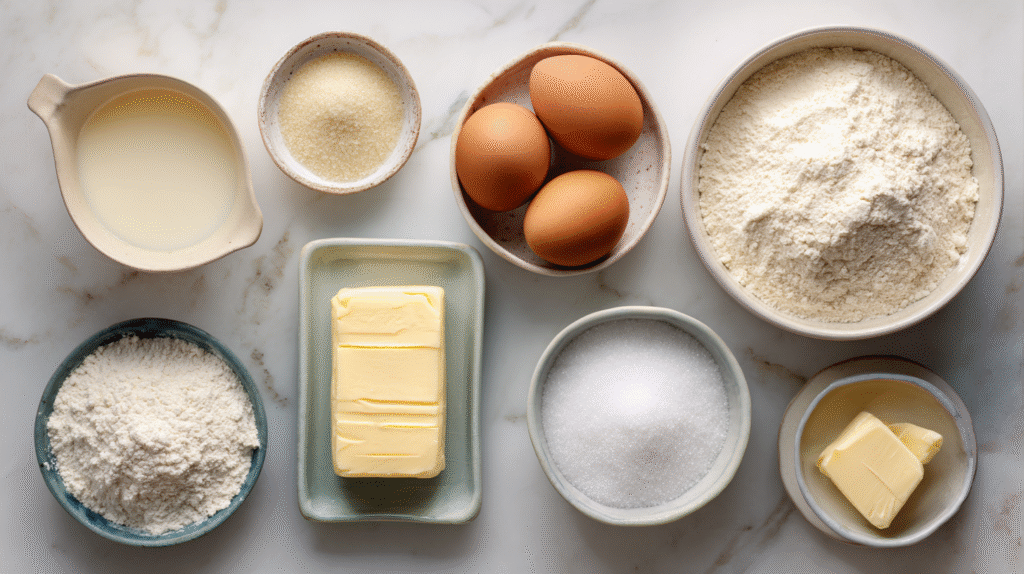 Ingrédients pour gâteau de crêpes sans gluten