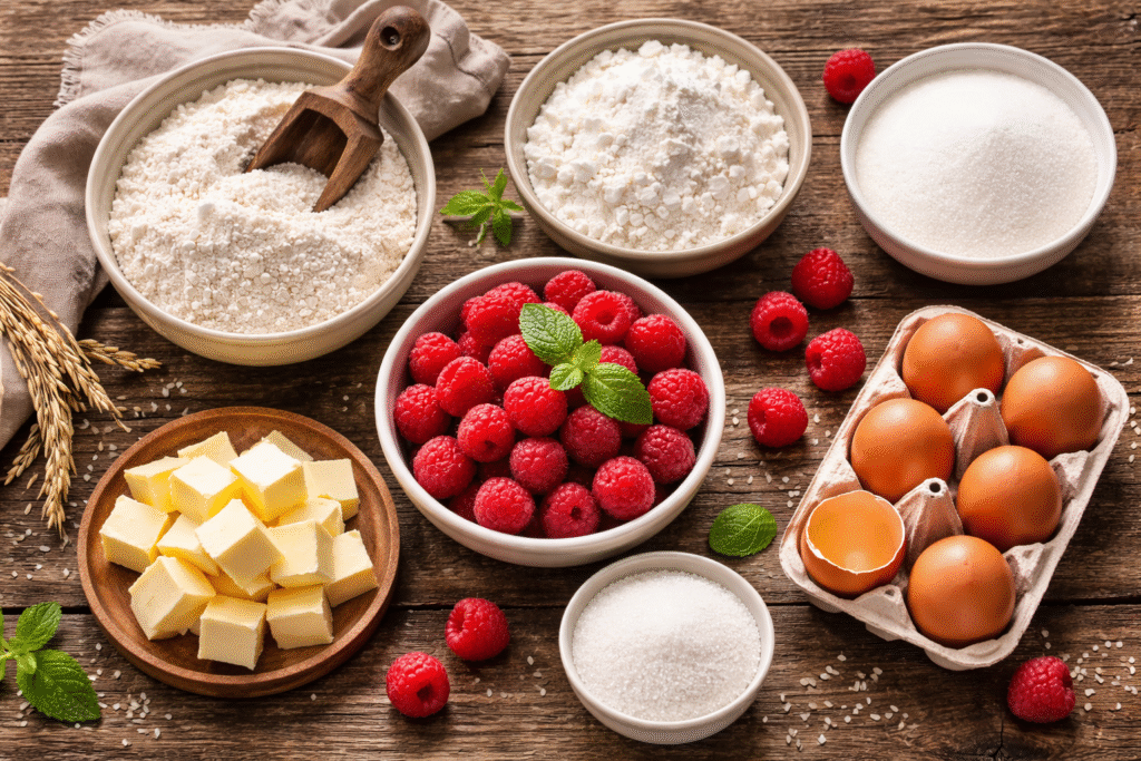 Ingrédients sans gluten pour gâteau aux framboises