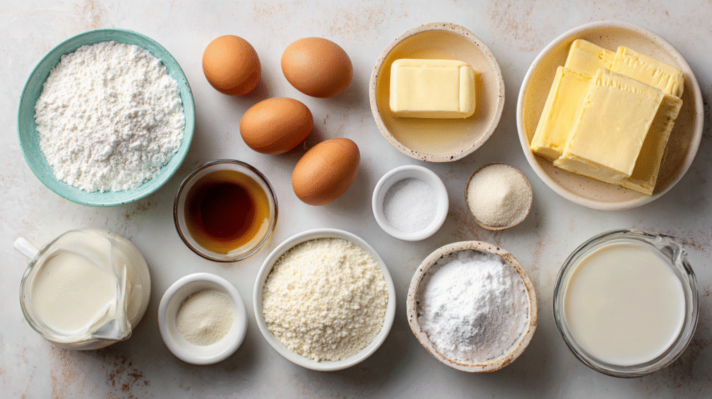 Ingrédients sans gluten pour gâteau magique à la vanille