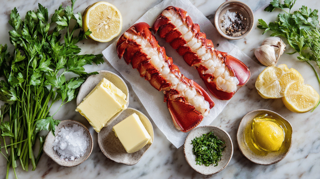 Ingrédients sans gluten pour queues de homard grillées