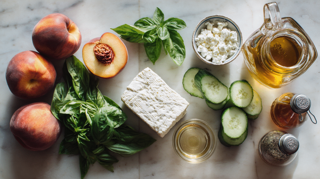 ingrédients pour salade de nectarines concombre et feta
