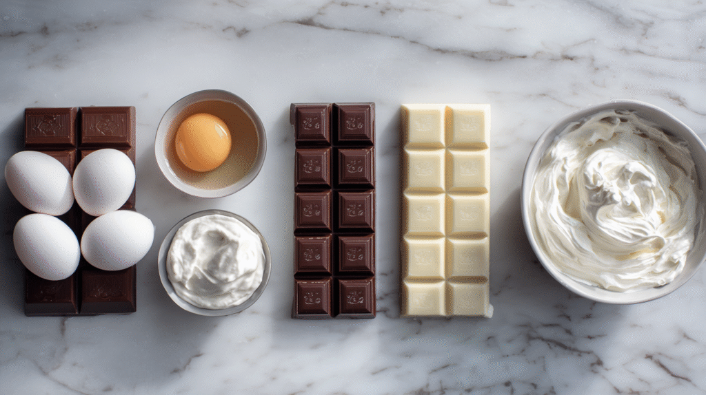 Ingrédients pour verrines 3 chocolats sans gluten