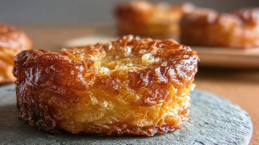 kouign amann sans gluten sur planche en bois rustique
