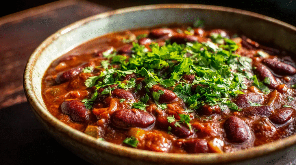 Plat de mafé aux haricots rouges servi chaud et sans gluten