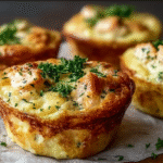 mini quiches au poulet sans pâte dorées sur plateau