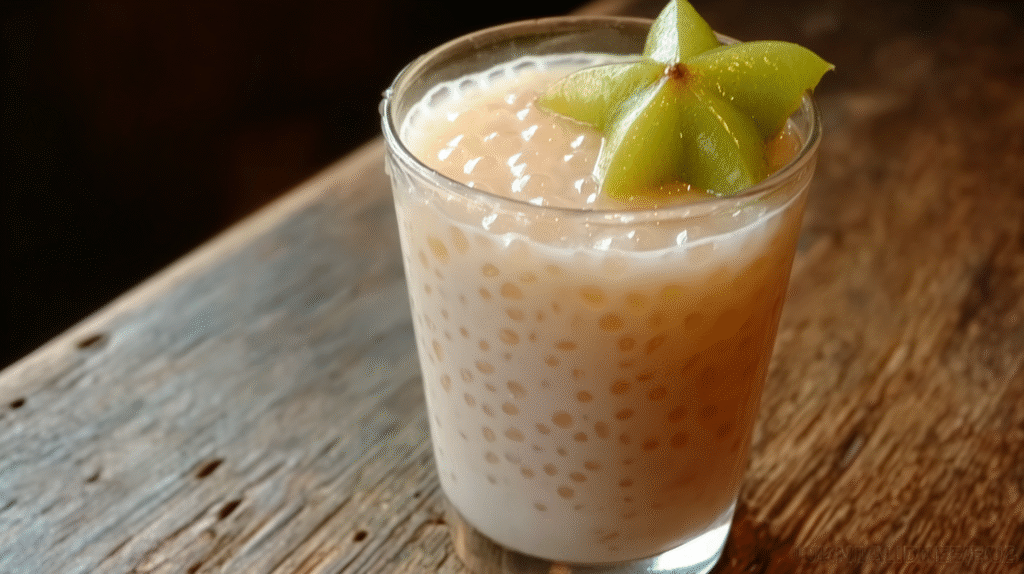 Verrines de perles du Japon au lait de coco avec fruits frais sans gluten