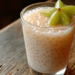 Verrines de perles du Japon au lait de coco avec fruits frais sans gluten