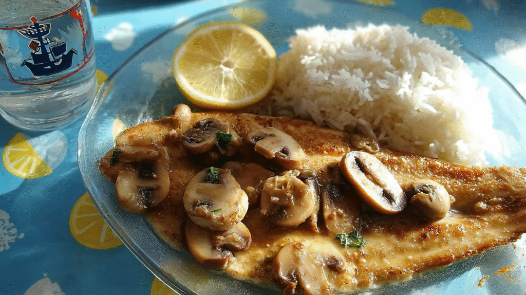 Assiette de sole meunière aux champignons avec accompagnement sans gluten