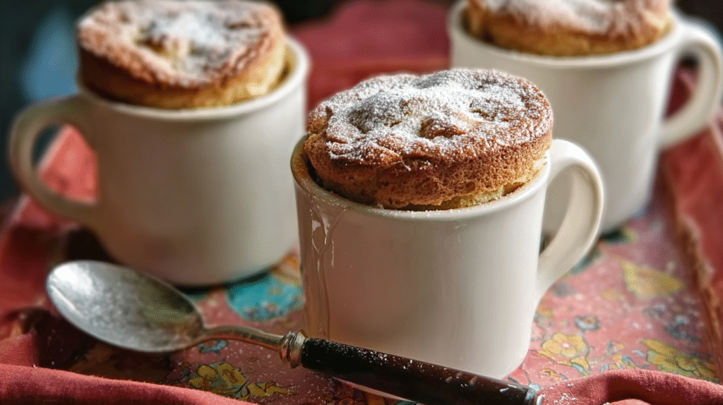 Soufflés pommes poires et biscuits sans gluten sortant du four
